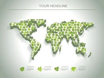 Map made of green fresh leaves, concept of ecology, healthy nutrition, organic products.