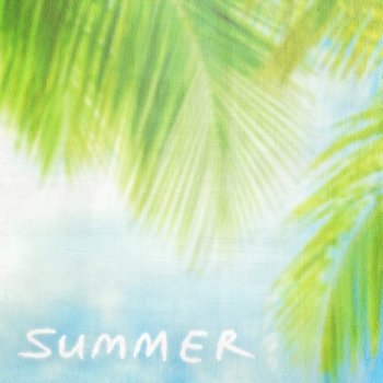 Summer vintage background, natural palm tree border, textured blur card, text space, summer holidays vacation and travel concept