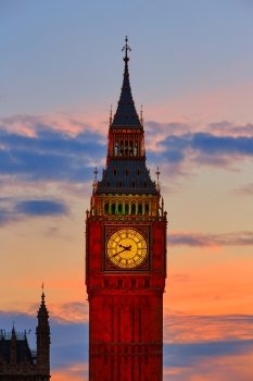 Big Ben Clock Tower in London sunset closeup England