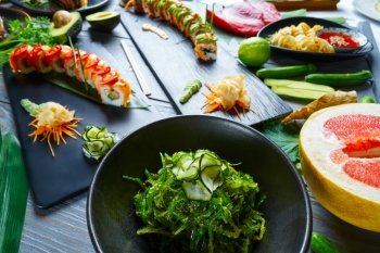 Asian Japan Sushi varied recipes with algae and Edamame