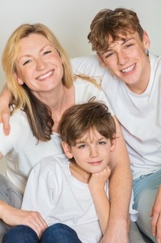 Happy Family Mother Mom and Two Male Boy Sons Children