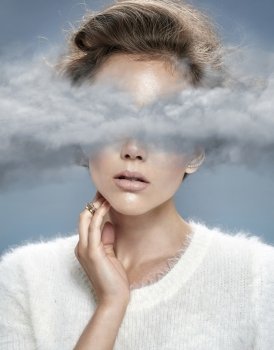 Young lady with a head in the clouds