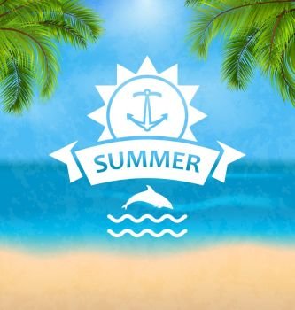 Summer Template of Holidays Design and Typography. Illustration Summer Template of Holidays Design and Typography. Beach Vacation, Party, Travel, Paradise, Palm Leaves - Vector