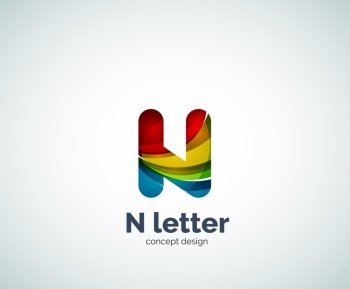 Vector N letter business logo, modern abstract geometric elegant design. Created with waves