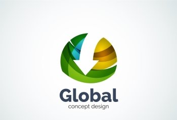 Globe with arrow logo template, abstract elegant business icon