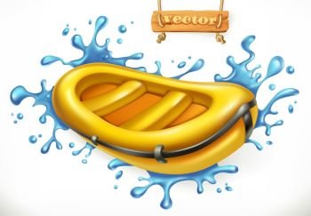 Inflatable boat. White water rafting, 3d vector icon
