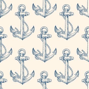 Vintage vector marine seamless pattern with anchors