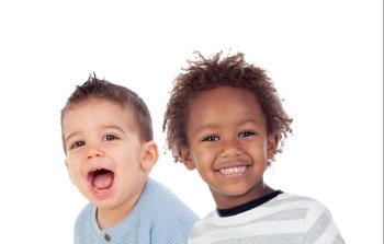Funny couple of children isolated on a white background