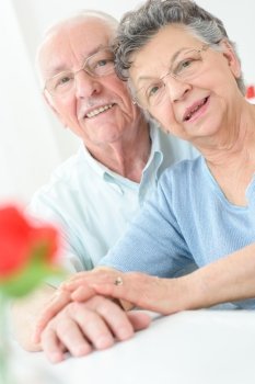 closeup of happy healthy senior couple in love
