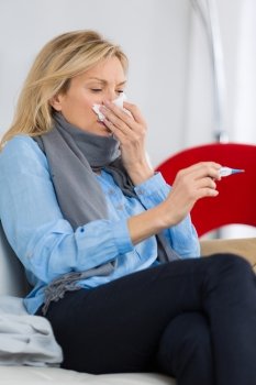 sick woman sneeze