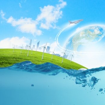 Earth planet in water. Image of earth planet floating in water. Global warming. Elements of this image are furnished by NASA
