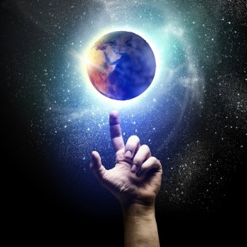 Earth planet. Human hand and earth planet. Ecology concept. Elements of this image are furnished by NASA