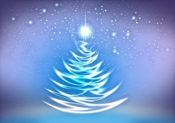 Christmas card. Conceptual blue image with christmas tree theme