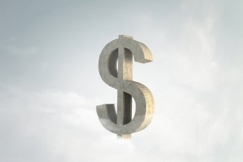 Dollar currency sign. Finances concept with dollar stone sign on cloud background