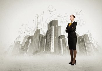 Business woman. Image of business woman in suit. Construction concept