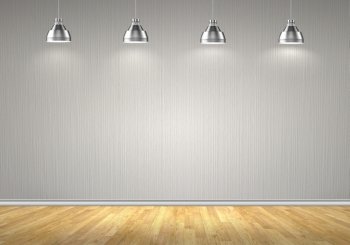 Blank wall. Empty room with blank wall and lamps at ceiling