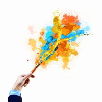 Background image. Background image with human hand holding paint brush