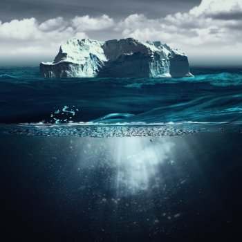 Iceberg, marine backgrounds with north ocean and underwater landscape