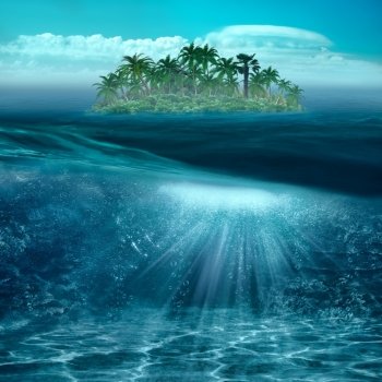 Beauty tropical island in the blue ocean with underwater landscape