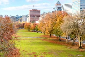 Portland city skyline at autumn, Oregon, USA.
