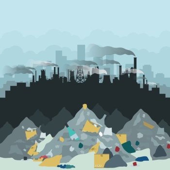 Dump in the background of the city. Vector illustration