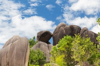 travel and nature concept - rocks on seychelles island. rocks on seychelles island