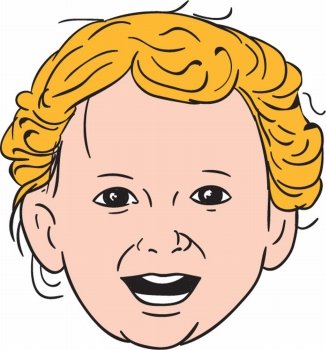 Drawing sketch style illustration of a head of a blonde caucasian toddler smiling viewed from front set on isolated white background done. . Blonde Caucasian Toddler Head Smiling Drawing