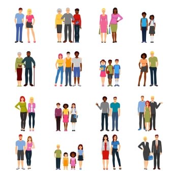 Buddies Friends Flat icons Collection . Buddies and friends together flat icons collection with adults colleagues teenagers and kids abstract isolated vector illustration 