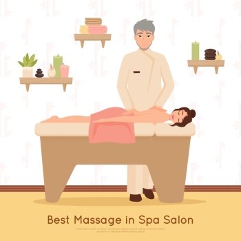 Beauty Salon Spa People Illustration. Woman getting best massage in beauty salon spa flat vector illustration