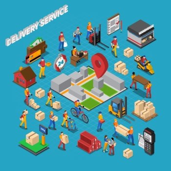  Delivery Service Concept Composition. Delivery service concept isometric composition with warehouse cargo and people vector illustration