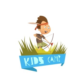 Kids Camp Concept .  Kids camp cartoon concept with hiking and archery symbols vector illustration 