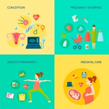 Pregnancy Concept Icons Set .  Pregnancy concept icons set with conception and prenatal care symbols flat isolated vector illustration 