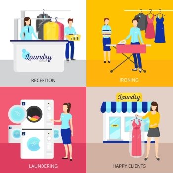 Laundry Concept Icons Set . Laundry concept icons set with iron and reception symbols flat isolated vector illustration 