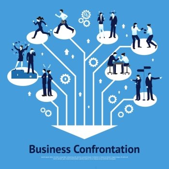 Business Confrontation Flat Graphic Design . Constructive business confrontations for succeessful common goals and profitable solutions flat graphic design poster abstract vector illustration
