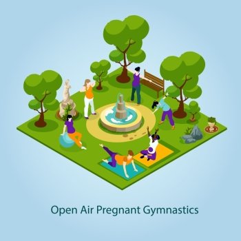  Open Air Gymnastics For Pregnant Illustration . Open Air Gymnastics For Pregnant Concept. Gymnastics For Pregnant Vector Illustration.Women Fitness Decorative Illustration. Pregnant Women Fitness Isometric  Design. 