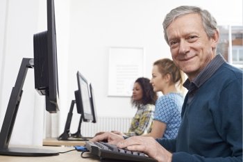 Mature Man Attending Computer Class