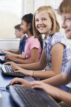 Female Elementary Pupil In Computer Class
