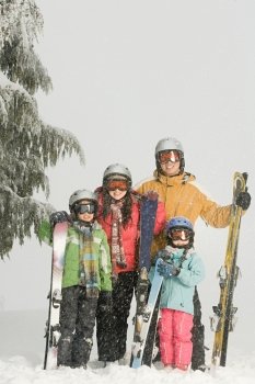 Family with skis