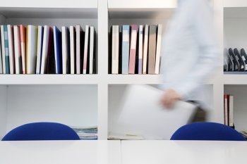 Person moving through office