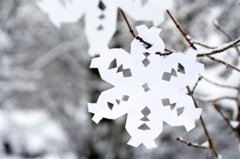 Paper snowflake hanging on a tree