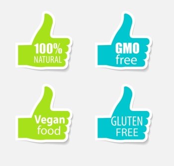 Gmo Free, 100 Natutal, Vegan Food and Gluten Free Label Set Vector Illustration EPS10