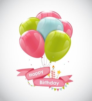 Color Glossy Happy Birthday Balloons Banner Background Vector Illustration EPS10. Color Glossy Happy Birthday Balloons Banner Background Vector Il