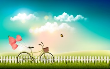 Nature meadow landscape with a bicycle. Vector.