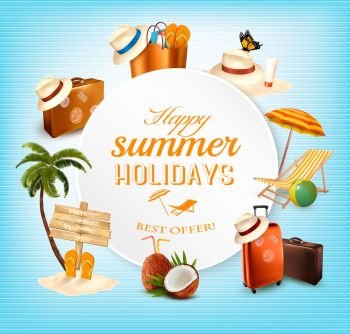 Summer Vector Banner Design with Vacation Related Icons. Vector.