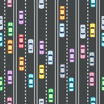 cars seamless pattern. High speed highway with cars seamless pattern