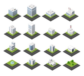 Urban isometric icons. Urban isometric icons for the web with houses and streets