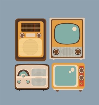 Set  retro style. Set of objects in retro style. Old Radio and TV