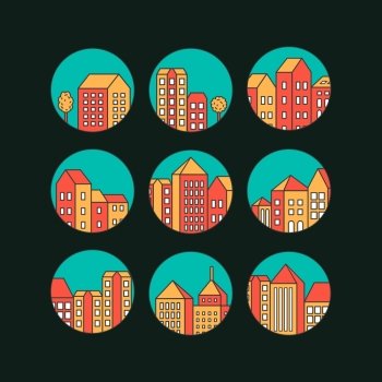 Linear city icons set . Linear city icons set for design and real estate