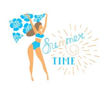 Girl in bikini vector illustration for banner, summer party.. Girl in bikini vector illustration for banner, summer party
