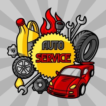 Car repair concept with service objects and items. Car repair concept with service objects and items.